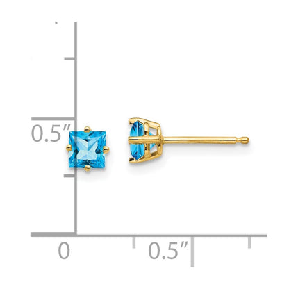 14K Gelbgold Ohrringe mit 4 mm Blautopas im Prinzessschliff