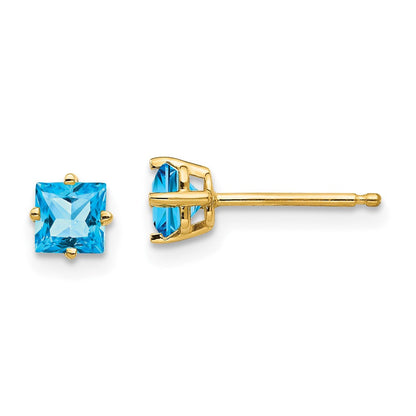 14K Gelbgold Ohrringe mit 4 mm Blautopas im Prinzessschliff