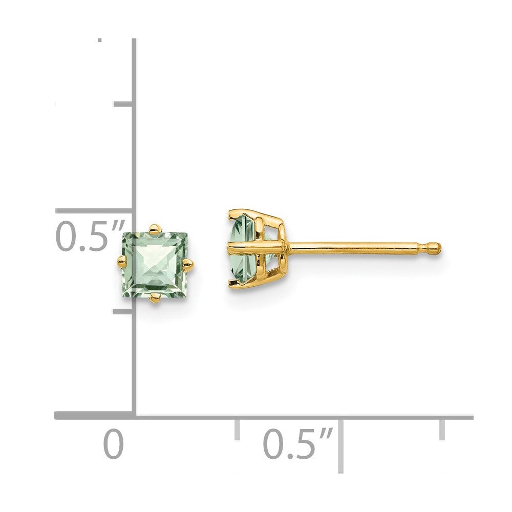 14K Gelbgold Ohrringe mit 4 mm quadratischem Schachbrett-Schliff Grünquarz