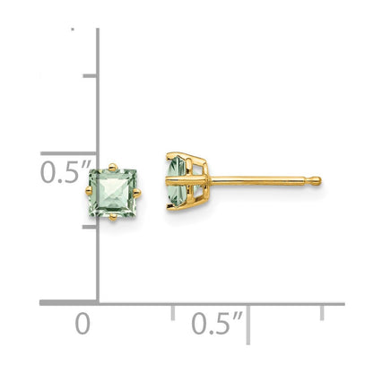 14K Gelbgold Ohrringe mit 4 mm quadratischem Schachbrett-Schliff Grünquarz