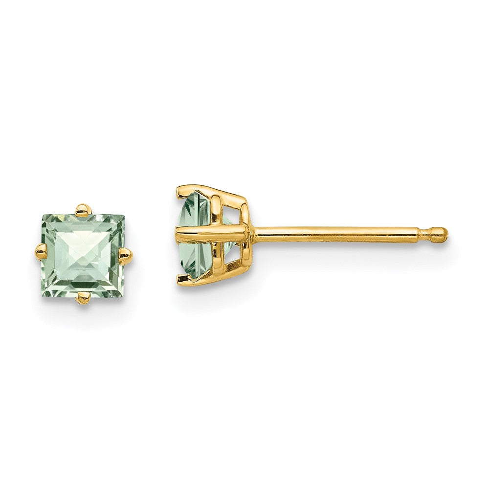 14K Gelbgold Ohrringe mit 4 mm quadratischem Schachbrett-Schliff Grünquarz