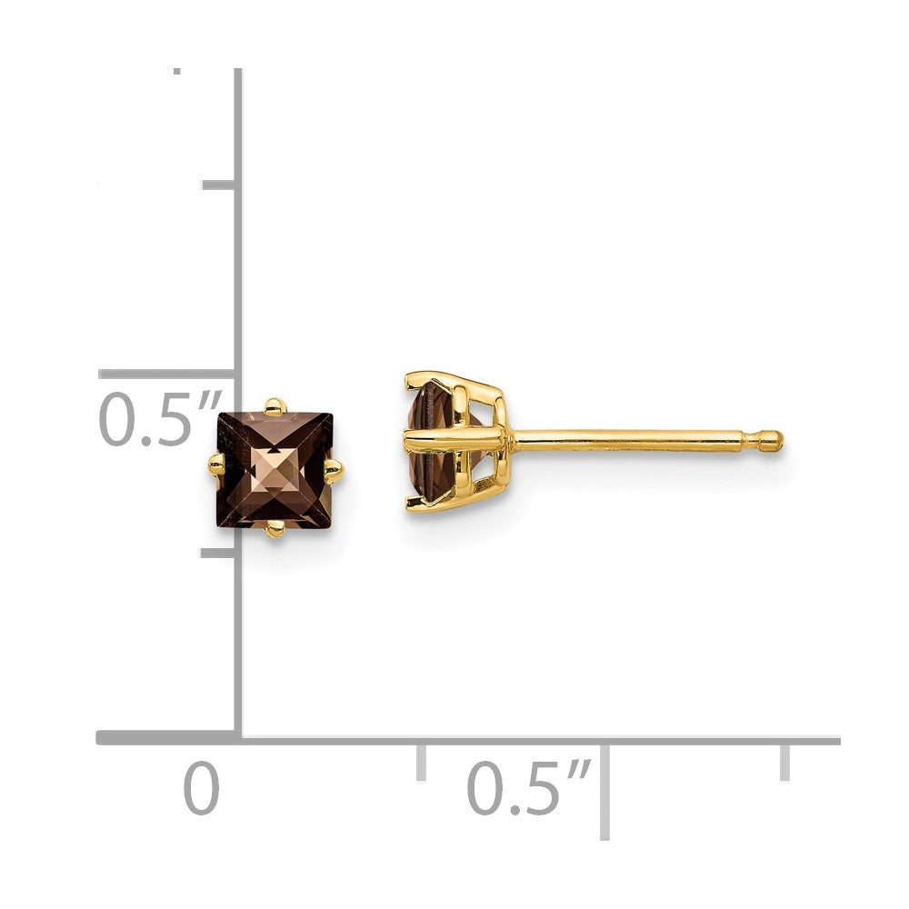 14K Gelbgold Ohrringe mit 4 mm quadratischem Checker-Cut-Rauchquarz in Gelbgold