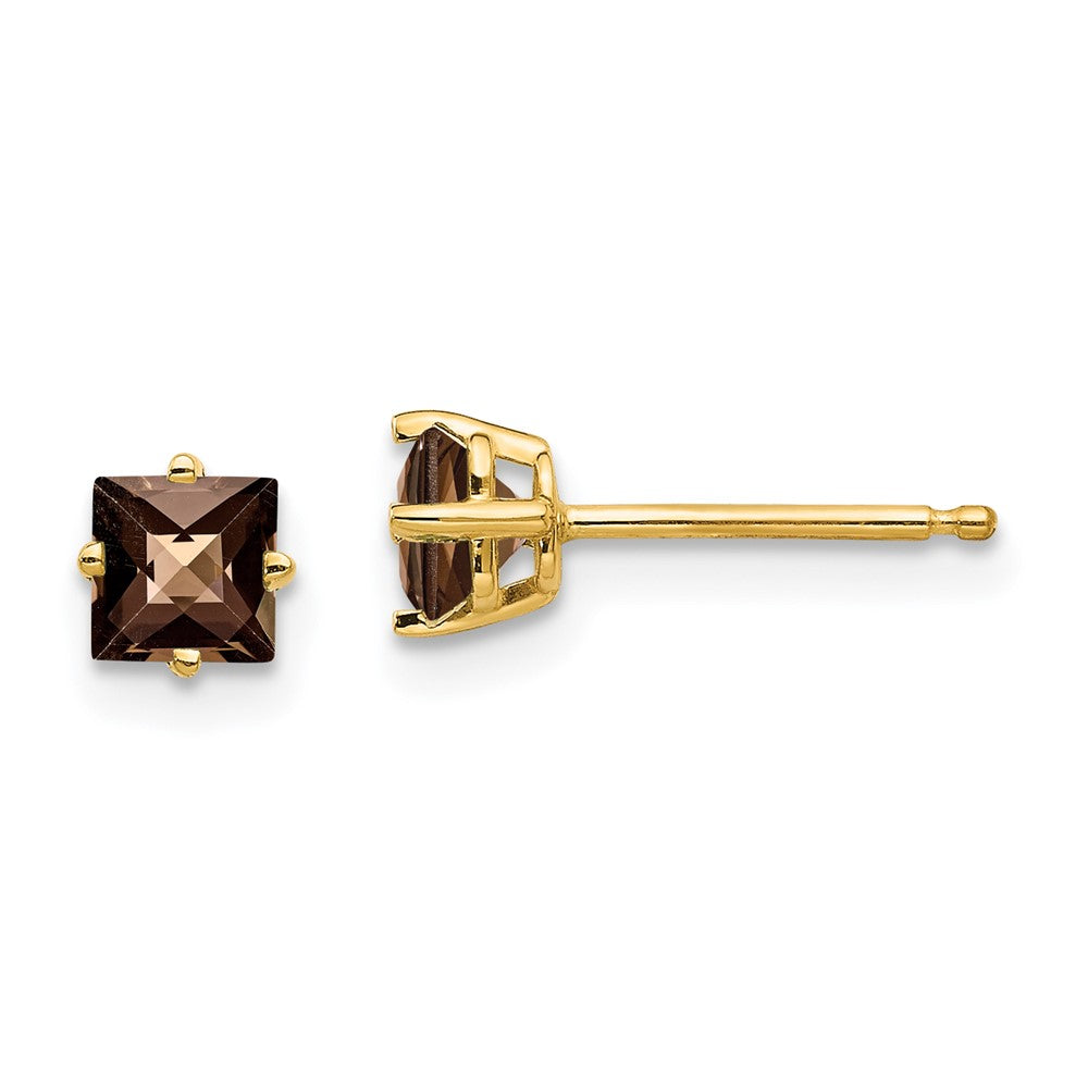 14K Gelbgold Ohrringe mit 4 mm quadratischem Checker-Cut-Rauchquarz in Gelbgold