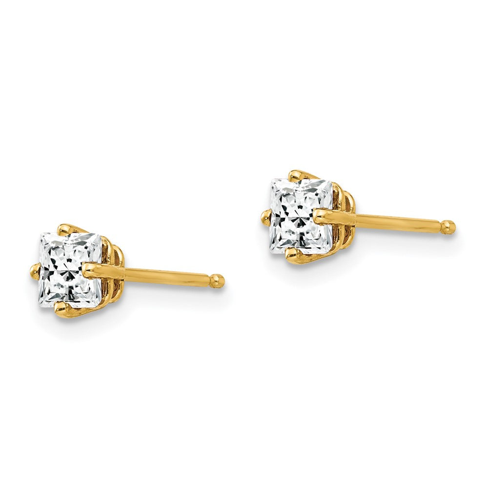 14K Gelbgold Ohrringe mit 4 mm Zirkonia im Prinzessschliff