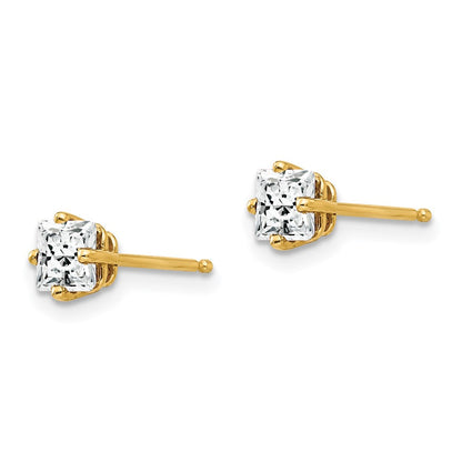 14K Gelbgold Ohrringe mit 4 mm Zirkonia im Prinzessschliff