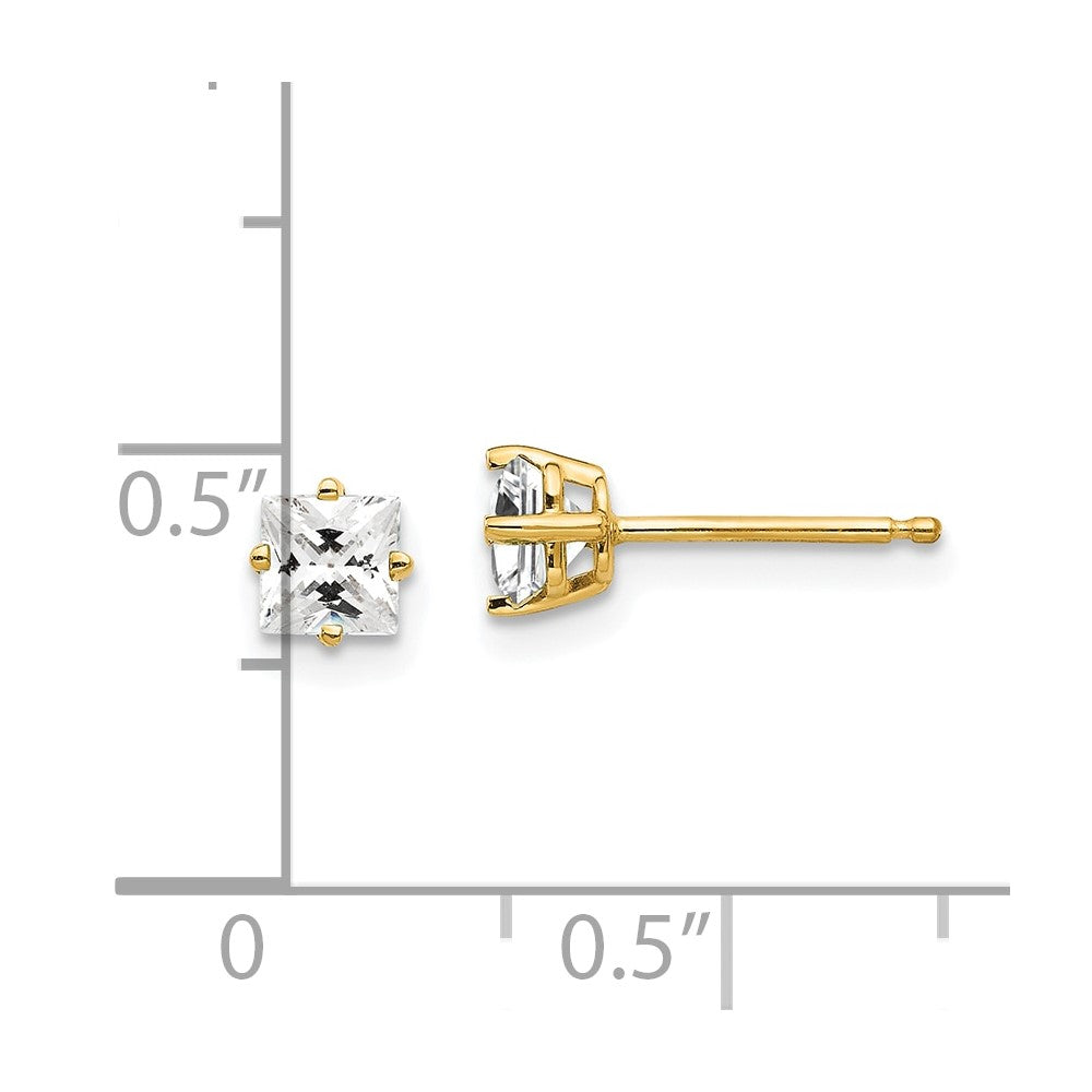 14K Gelbgold Ohrringe mit 4 mm Zirkonia im Prinzessschliff