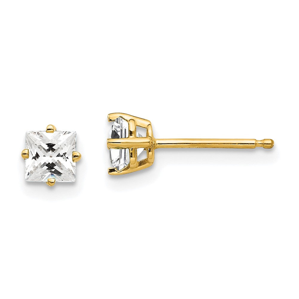 14K Gelbgold Ohrringe mit 4 mm Zirkonia im Prinzessschliff