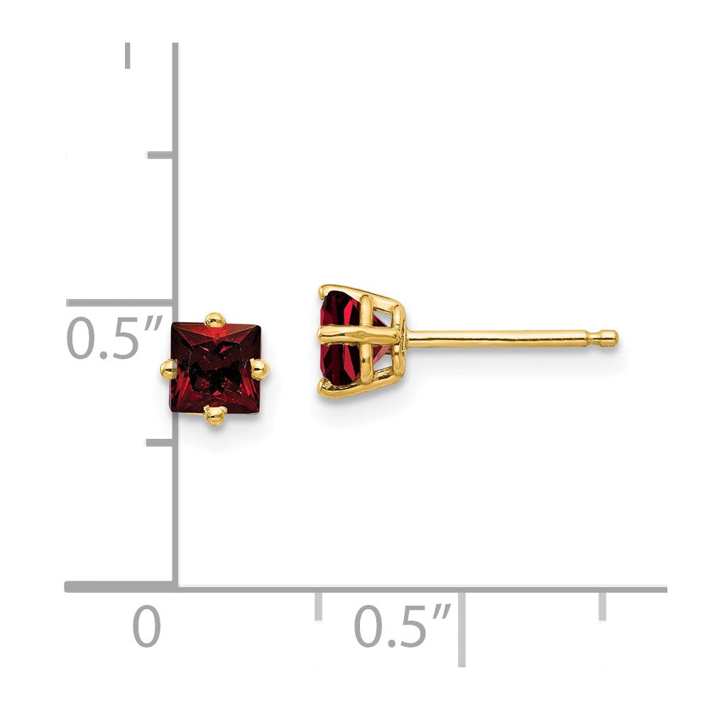 14K Gelbgold Ohrringe mit Granat im Princess-Schliff, 4 mm