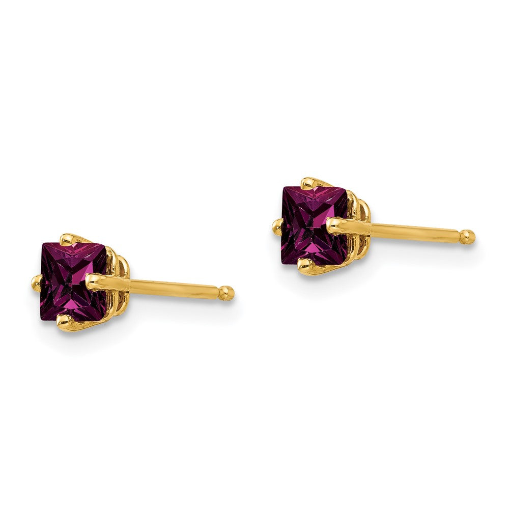 14K Gelbgold 4mm Princess Schliff Rhodolith Granat Ohrring