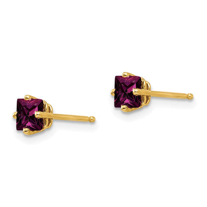 14K Gelbgold 4mm Princess Schliff Rhodolith Granat Ohrring