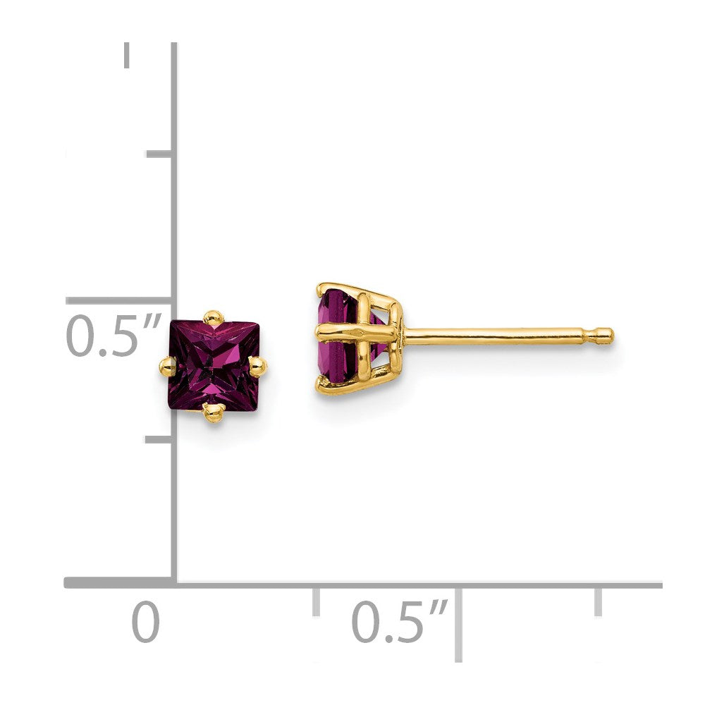 14K Gelbgold 4mm Princess Schliff Rhodolith Granat Ohrring
