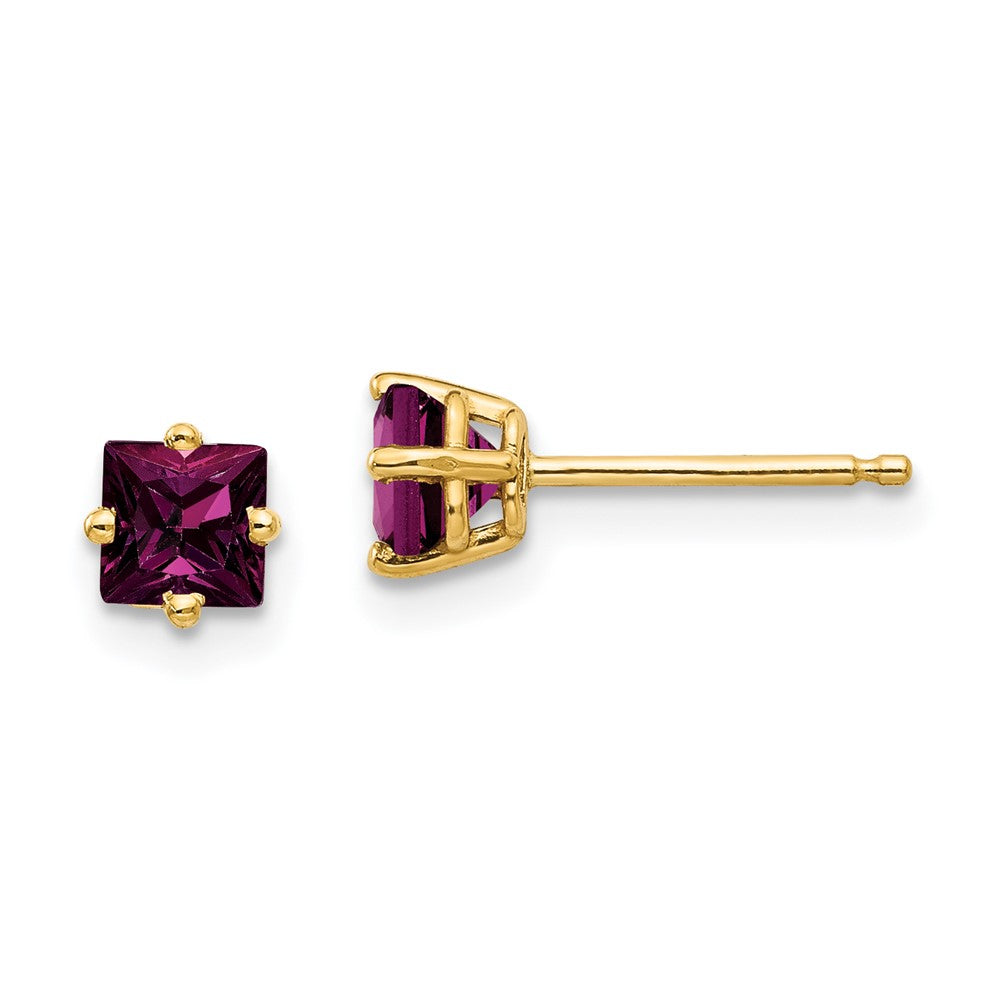 14K Gelbgold 4mm Princess Schliff Rhodolith Granat Ohrring