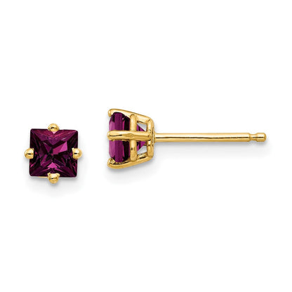 14K Gelbgold 4mm Princess Schliff Rhodolith Granat Ohrring