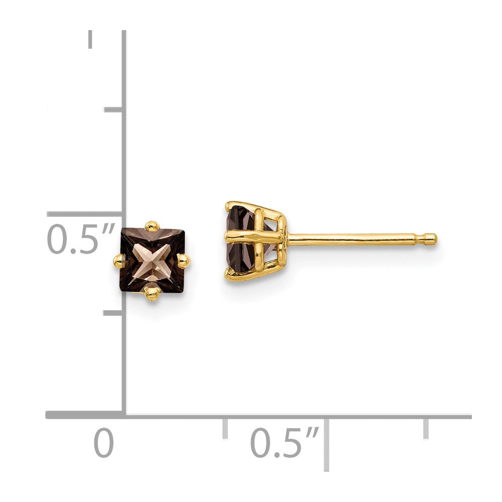 14K Gelbgold Ohrringe mit 4 mm quadratischem Rauchquarz in Gelbgold