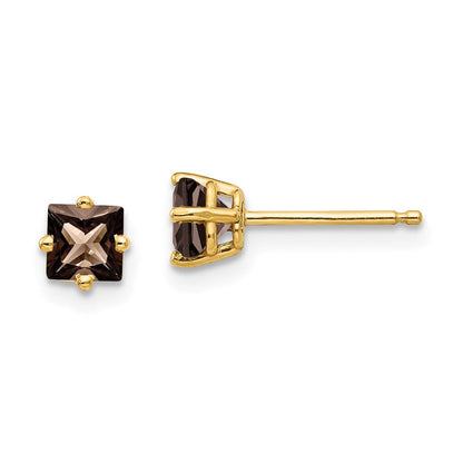 14K Gelbgold Ohrringe mit 4 mm quadratischem Rauchquarz in Gelbgold