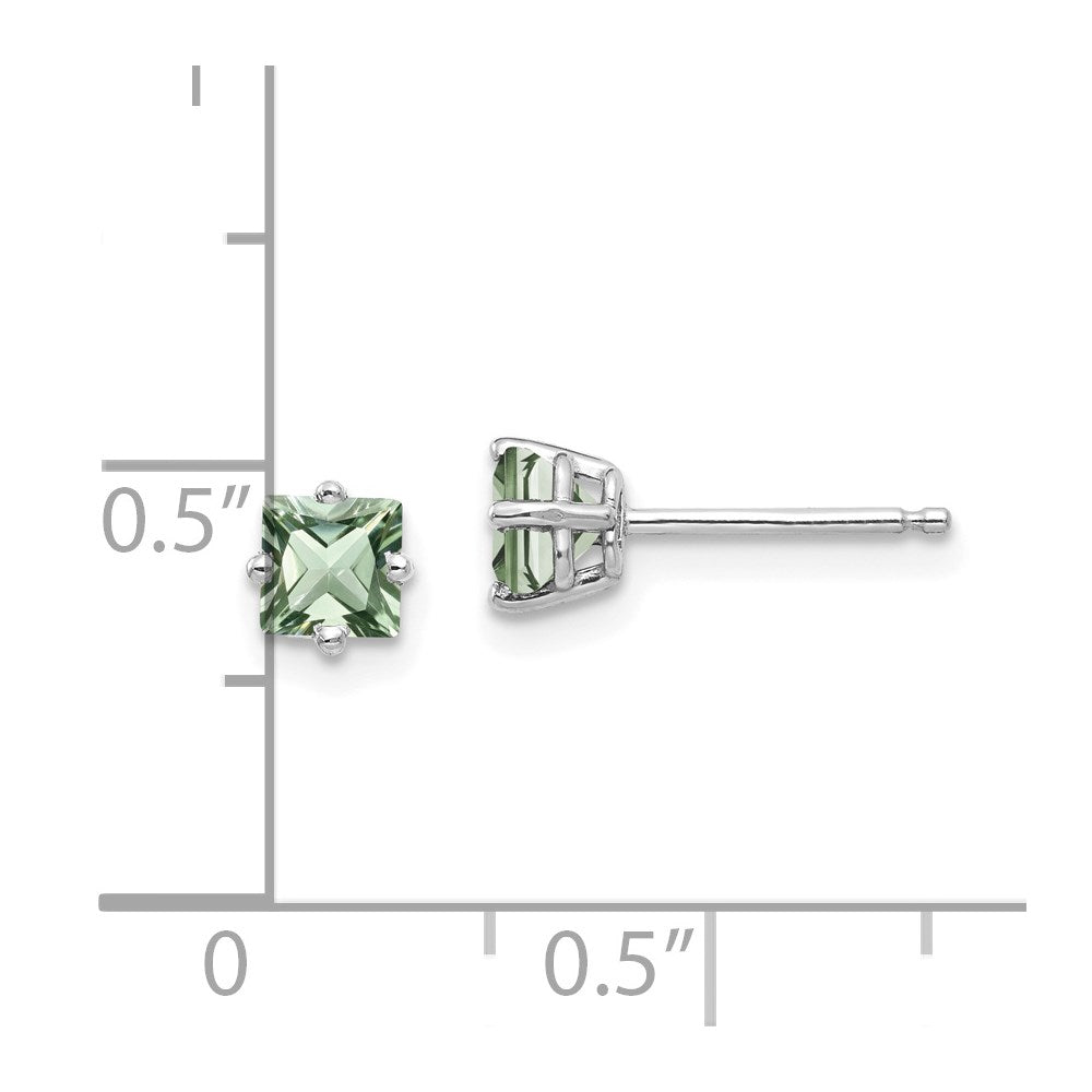 4mm Quadrat-Ohrstecker mit grünem Quarz aus 14K Weißgold