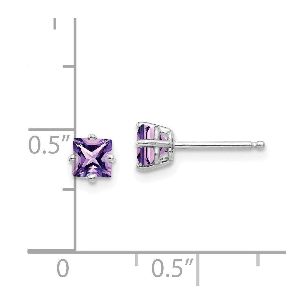14K Weißgold Ohrstecker mit Amethyst im Prinzessschliff, 4 mm