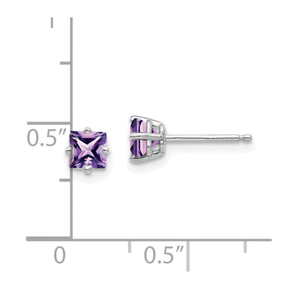 14K Weißgold Ohrstecker mit Amethyst im Prinzessschliff, 4 mm