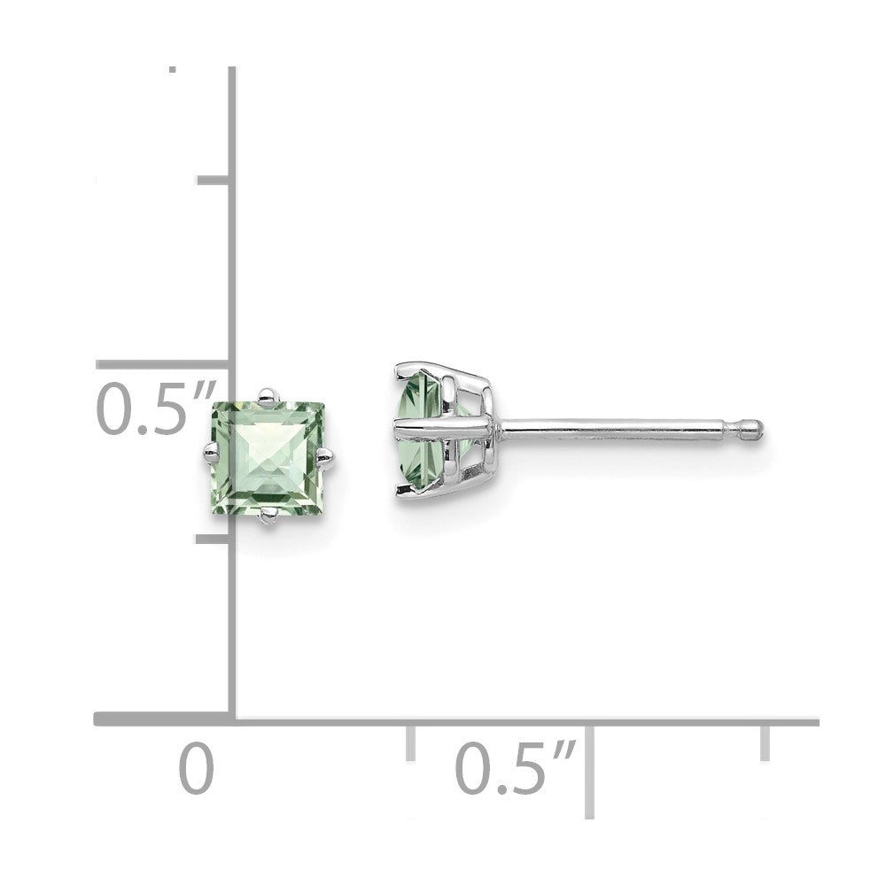 14K Weißgold Ohrringe mit 4 mm quadratischem Karo-Schliff grünem Quarz