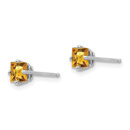 14K Weißgold Ohrstecker mit Citrin im Princess-Schliff, 4 mm