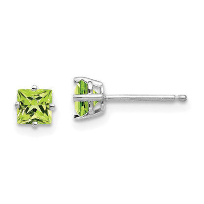 14K Weißgold Ohrringe mit 4 mm quadratischem Peridot im Stufenschliff
