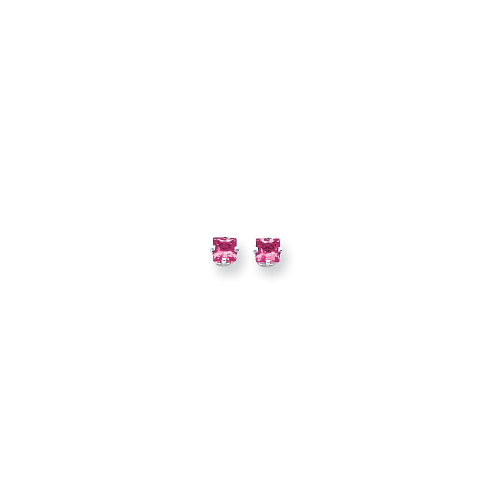 14K Weißgold Ohrringe mit 4 mm Princess-Cut Pink-Turmalin