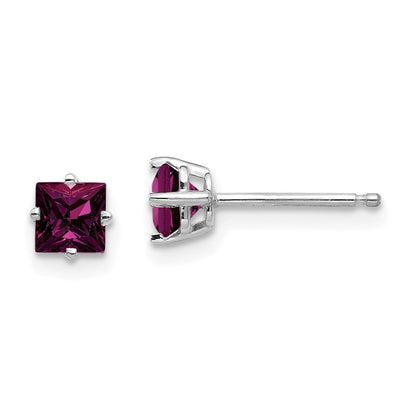 14K Weißgold Ohrstecker mit 4 mm Princess-Cut Rhodolith-Granat