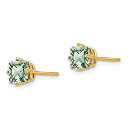 14K Gelbgold Ohrringe mit 5 mm quadratischem grünem Quarz