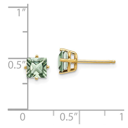 14K Gelbgold Ohrringe mit 5 mm quadratischem grünem Quarz