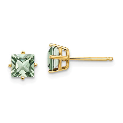 14K Gelbgold Ohrringe mit 5 mm quadratischem grünem Quarz