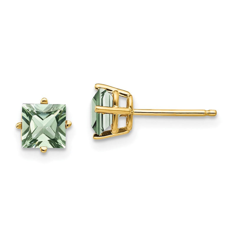 14K Gelbgold Ohrringe mit 5 mm quadratischem grünem Quarz
