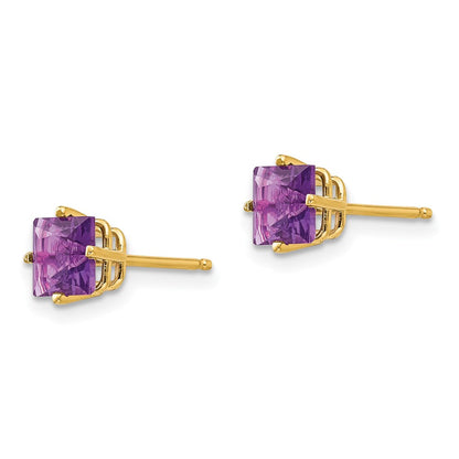 14K Gelbgold Ohrringe mit Amethyst im Prinzessschliff, 5 mm