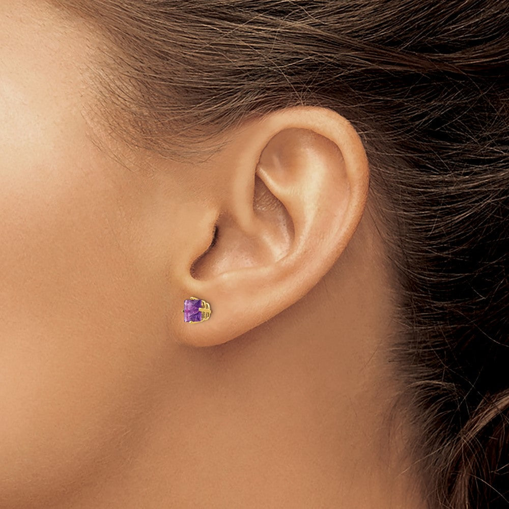 14K Gelbgold Ohrringe mit Amethyst im Prinzessschliff, 5 mm