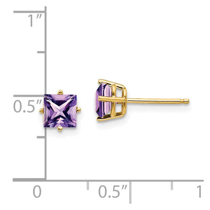 14K Gelbgold Ohrringe mit Amethyst im Prinzessschliff, 5 mm