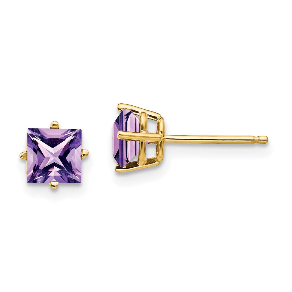 14K Gelbgold Ohrringe mit Amethyst im Prinzessschliff, 5 mm