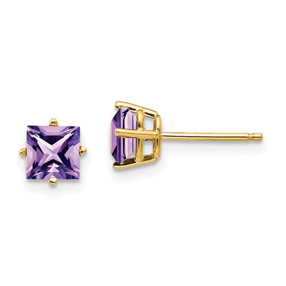 14K Gelbgold Ohrringe mit Amethyst im Prinzessschliff, 5 mm