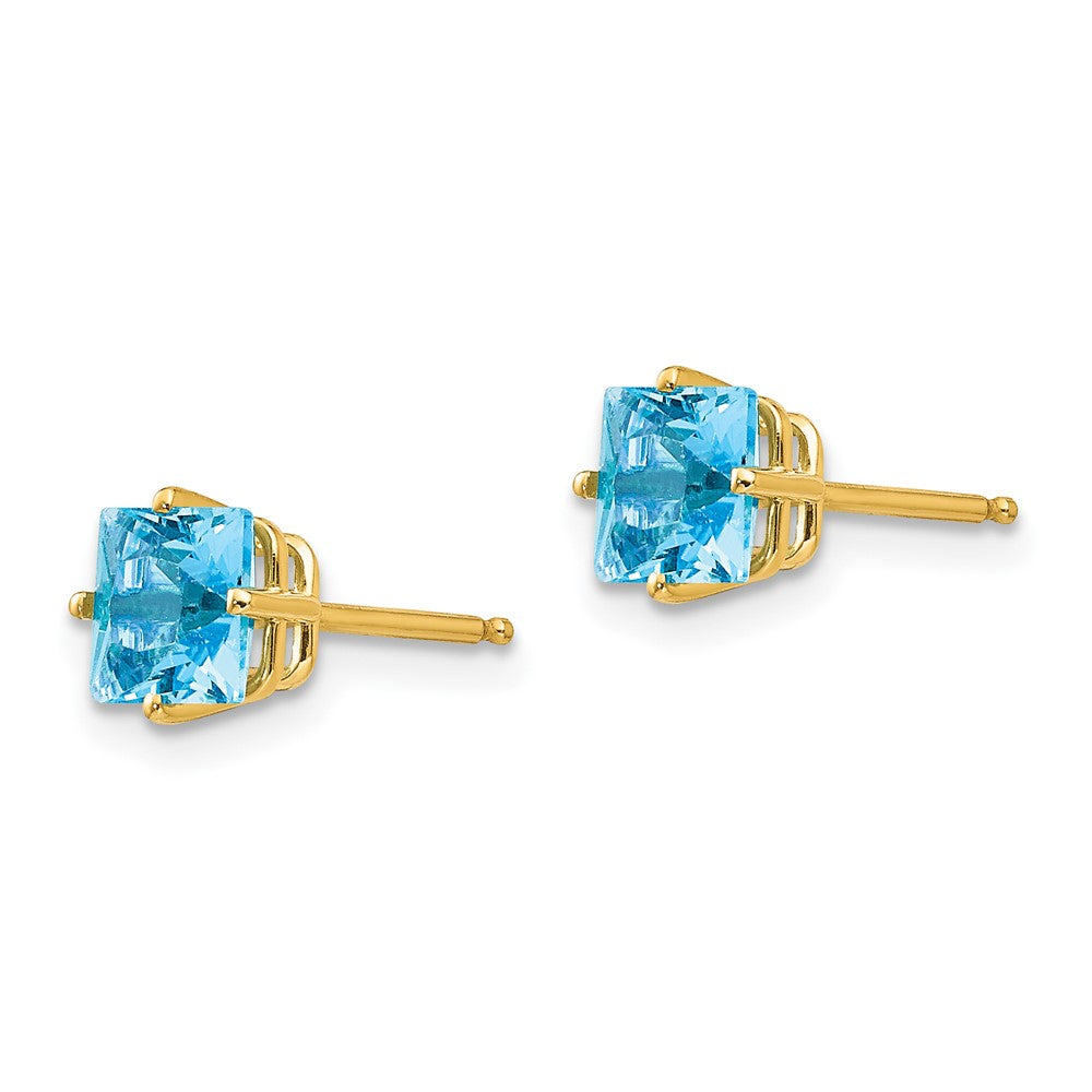 14K Gelbgold Ohrringe mit Blautopas im Prinzessschliff, 5 mm