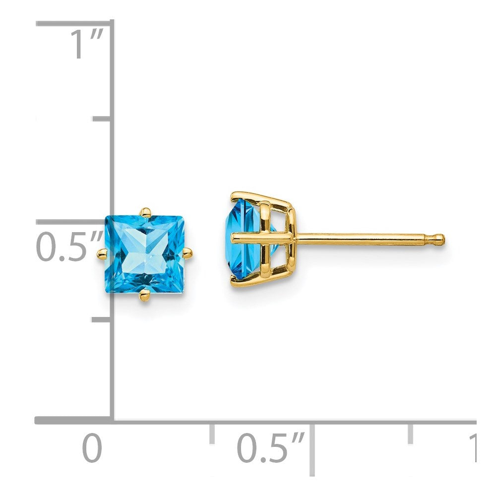 14K Gelbgold Ohrringe mit Blautopas im Prinzessschliff, 5 mm