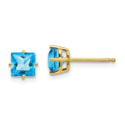 14K Gelbgold Ohrringe mit Blautopas im Prinzessschliff, 5 mm