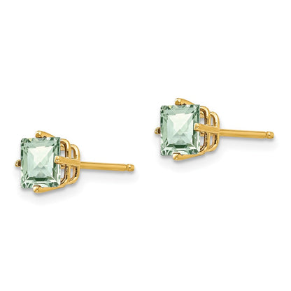 14K Gelbgold Ohrringe mit 5-mm-quadratischem Green Quartz im Checker-Cut