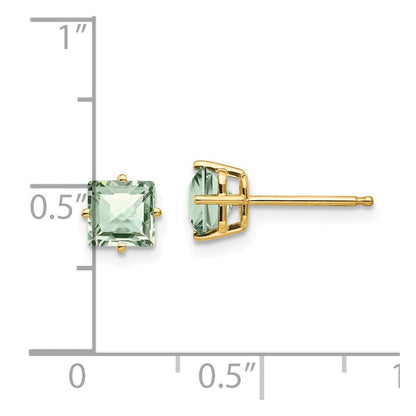 14K Gelbgold Ohrringe mit 5-mm-quadratischem Green Quartz im Checker-Cut