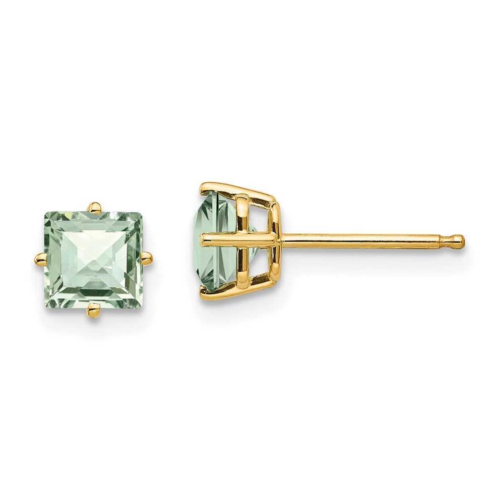 14K Gelbgold Ohrringe mit 5-mm-quadratischem Green Quartz im Checker-Cut