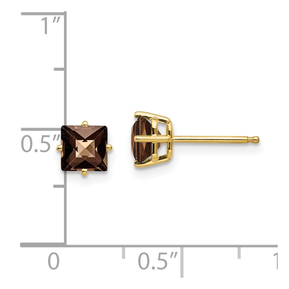 14K Gelbgold 5 mm quadratische Ohrringe mit Schachbrettschliff aus rauchgelbem Golden-Quartz