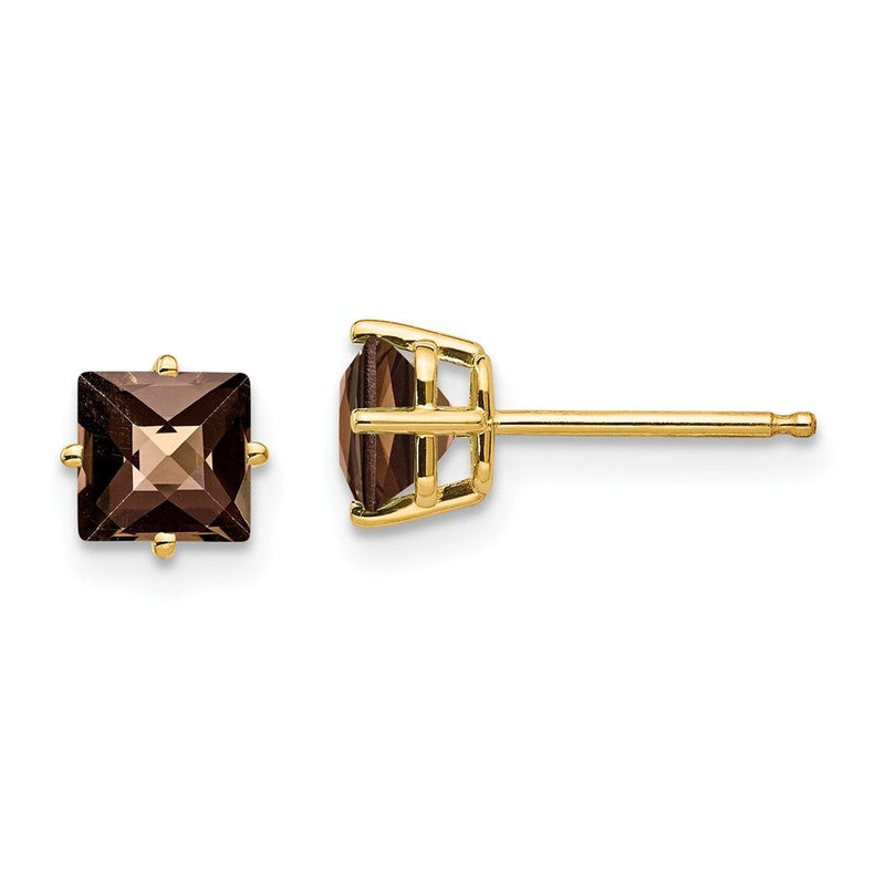 14K Gelbgold 5 mm quadratische Ohrringe mit Schachbrettschliff aus rauchgelbem Golden-Quartz
