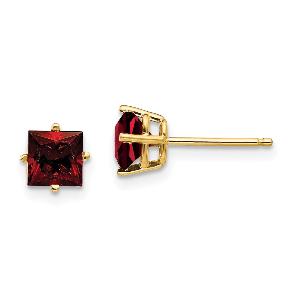 14K Gelbgold Ohrringe mit Granat im Prinzessschliff, 5 mm