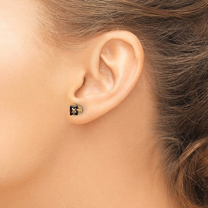 14K Gelbgold Ohrringe mit 5 mm quadratischem Rauchquarz-Gelbgold