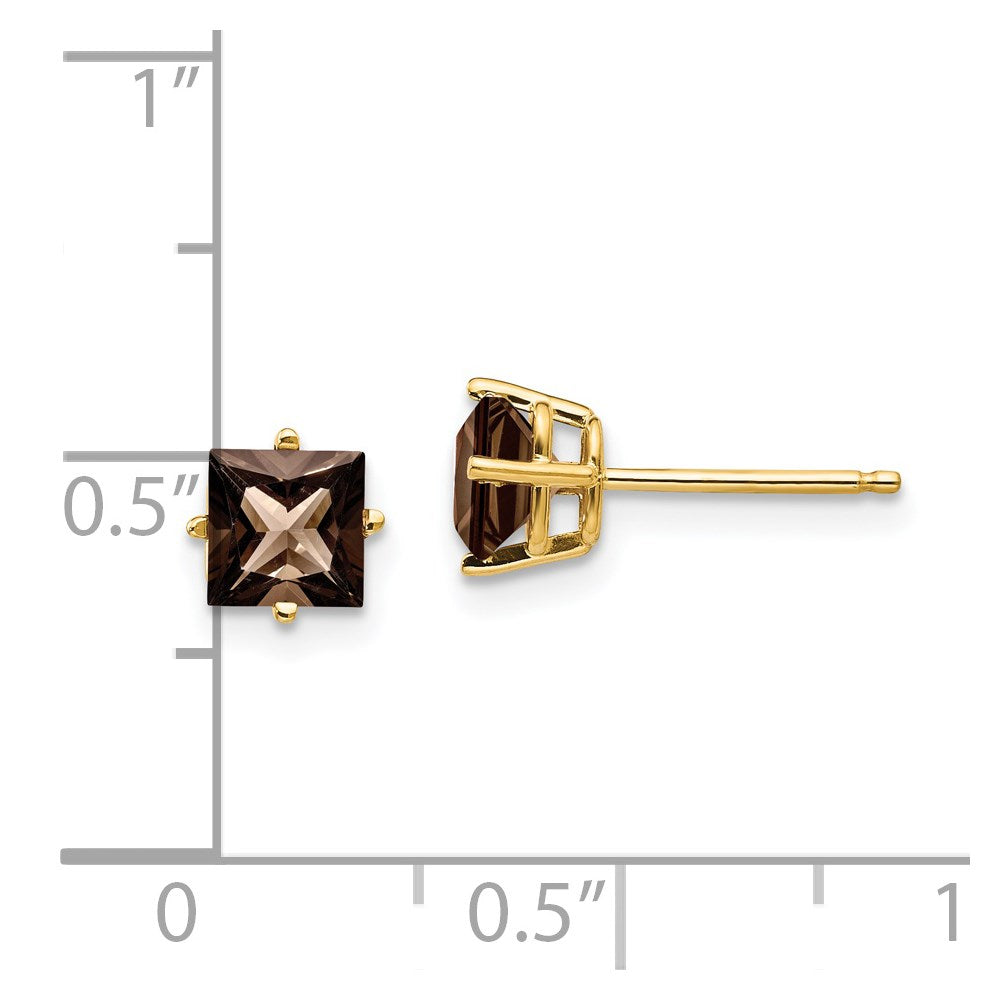 14K Gelbgold Ohrringe mit 5 mm quadratischem Rauchquarz-Gelbgold