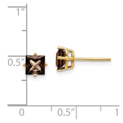 14K Gelbgold Ohrringe mit 5 mm quadratischem Rauchquarz-Gelbgold