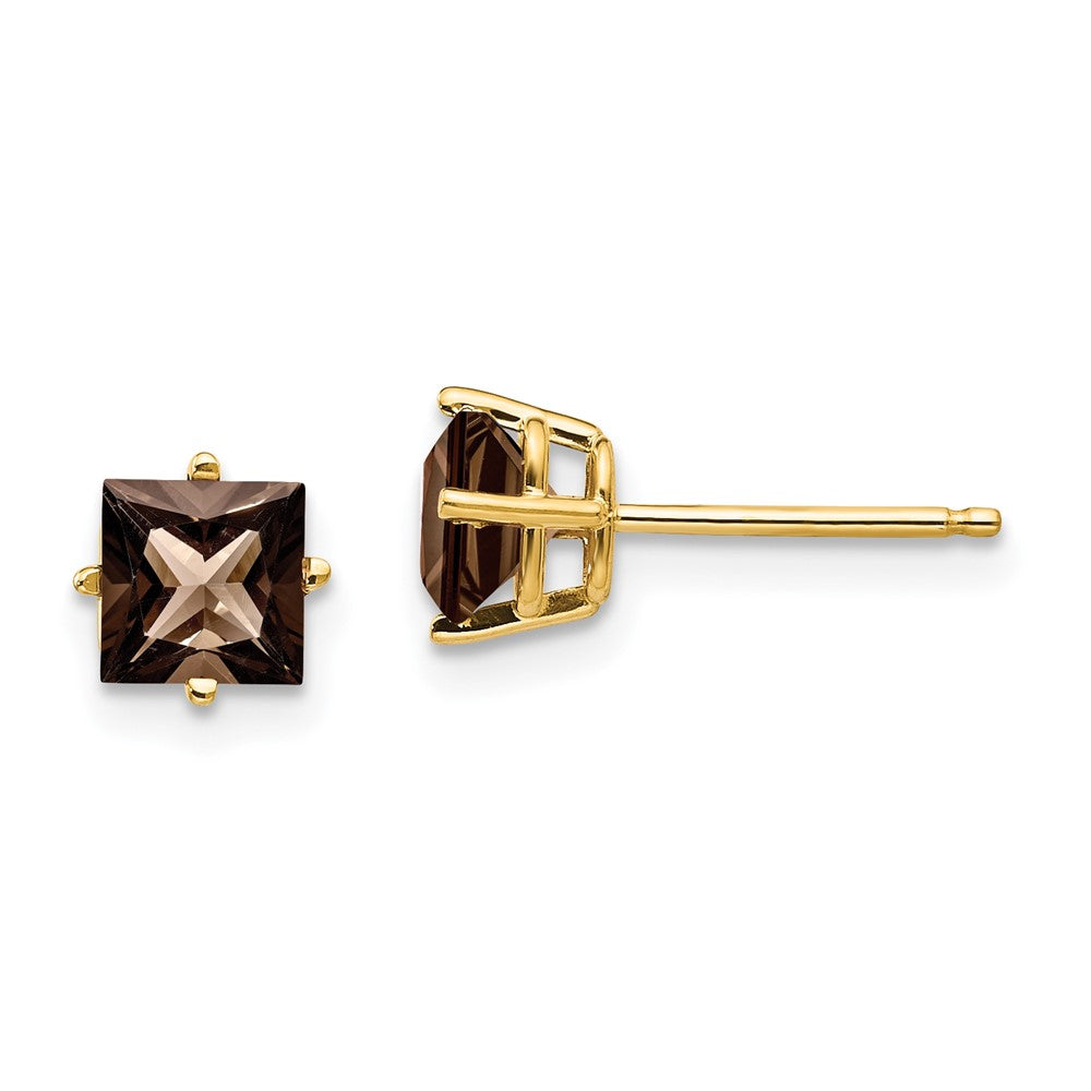 14K Gelbgold Ohrringe mit 5 mm quadratischem Rauchquarz-Gelbgold