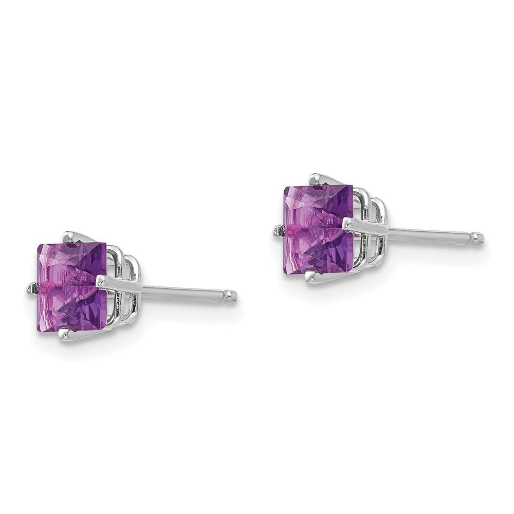 14K Weißgold Ohrstecker mit 5 mm Amethyst im Prinzessschliff